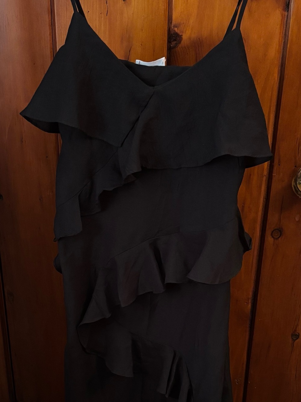 Bluivy Black Cascading Ruffle-Trim Maxi Dress